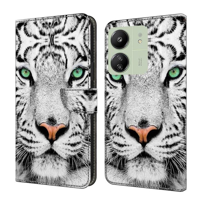 Funda para teléfono de cuero vegano pintado con efecto cristal, For Redmi 14C 4G, For Redmi 13C 4G / 5G, For Redmi K70E / Poco X6 Pro