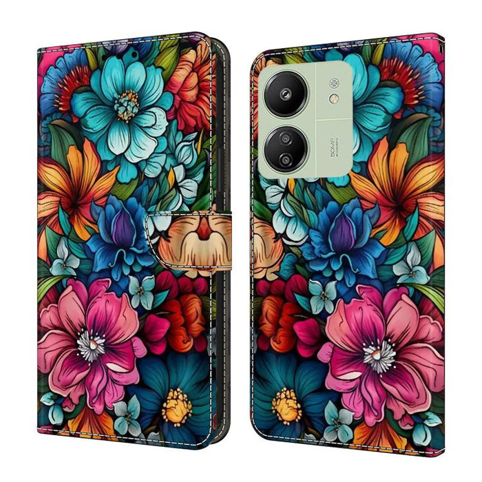 Funda para teléfono de cuero vegano pintado con efecto cristal, For Redmi 14C 4G, For Redmi 13C 4G / 5G, For Redmi K70E / Poco X6 Pro