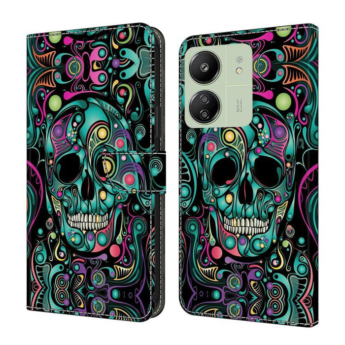 Funda para teléfono de cuero vegano pintado con efecto cristal, For Redmi 14C 4G, For Redmi 13C 4G / 5G, For Redmi K70E / Poco X6 Pro