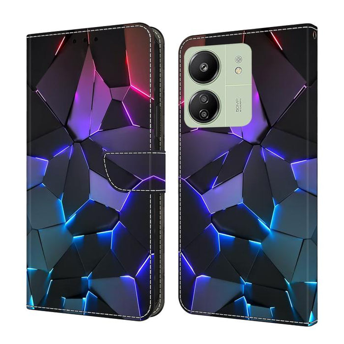 Funda para teléfono de cuero vegano pintado con efecto cristal, For Redmi 14C 4G, For Redmi 13C 4G / 5G, For Redmi K70E / Poco X6 Pro