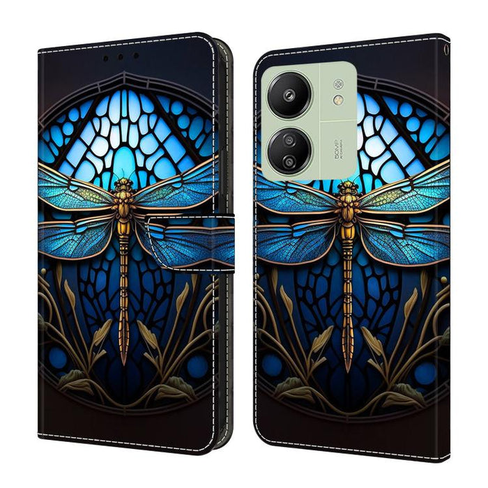 Funda para teléfono de cuero vegano pintado con efecto cristal, For Redmi 14C 4G, For Redmi 13C 4G / 5G, For Redmi K70E / Poco X6 Pro