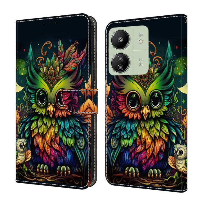 Funda para teléfono de cuero vegano pintado con efecto cristal, For Redmi 14C 4G, For Redmi 13C 4G / 5G, For Redmi K70E / Poco X6 Pro