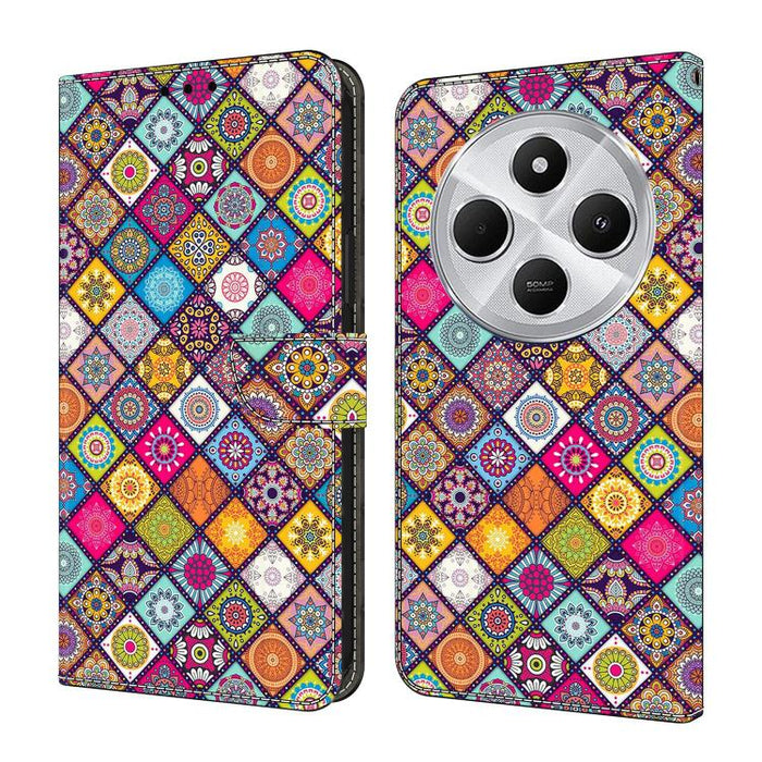 Funda para teléfono de cuero vegano pintado con efecto cristal, For Redmi 14C 4G, For Redmi 13C 4G / 5G, For Redmi K70E / Poco X6 Pro