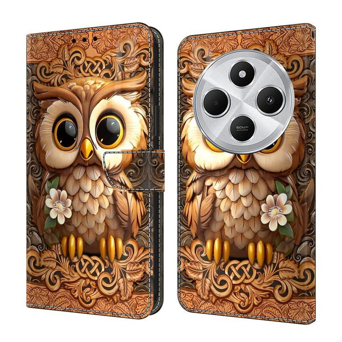 Funda para teléfono de cuero vegano pintado con efecto cristal, For Redmi 14C 4G, For Redmi 13C 4G / 5G, For Redmi K70E / Poco X6 Pro