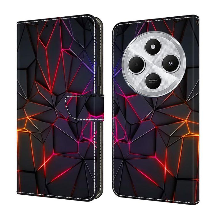 Funda para teléfono de cuero vegano pintado con efecto cristal, For Redmi 14C 4G, For Redmi 13C 4G / 5G, For Redmi K70E / Poco X6 Pro