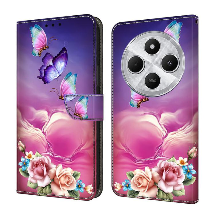 Funda para teléfono de cuero vegano pintado con efecto cristal, For Redmi 14C 4G, For Redmi 13C 4G / 5G, For Redmi K70E / Poco X6 Pro