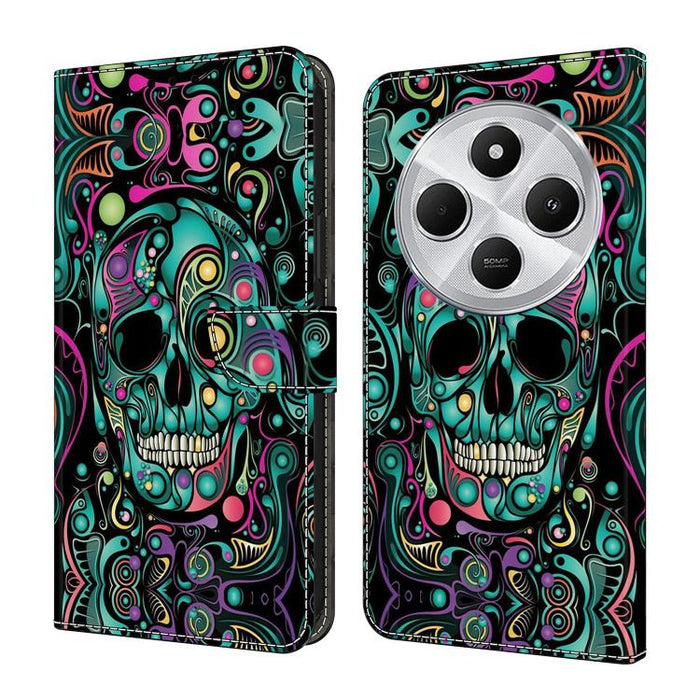 Funda para teléfono de cuero vegano pintado con efecto cristal, For Redmi 14C 4G, For Redmi 13C 4G / 5G, For Redmi K70E / Poco X6 Pro
