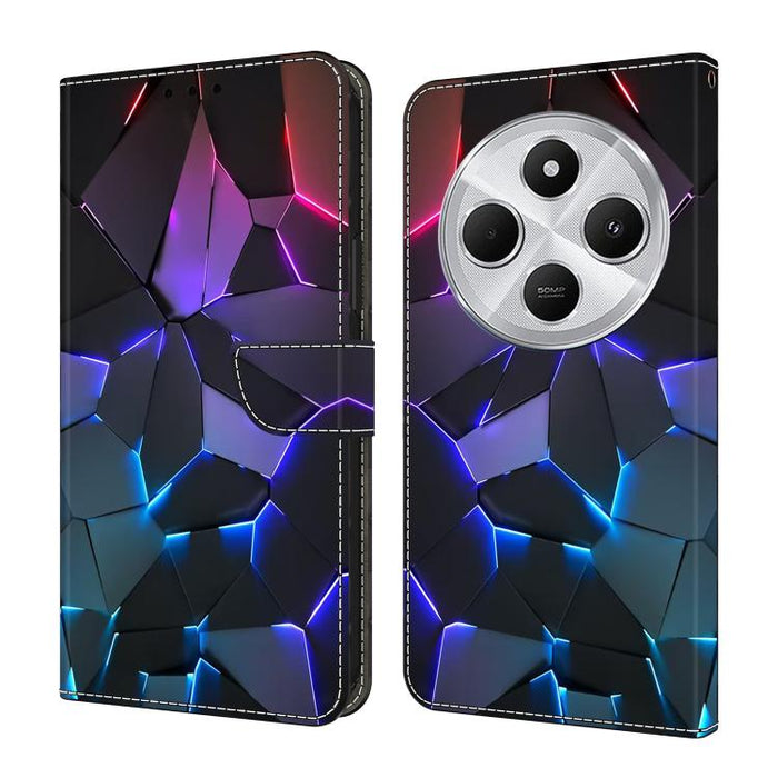 Funda para teléfono de cuero vegano pintado con efecto cristal, For Redmi 14C 4G, For Redmi 13C 4G / 5G, For Redmi K70E / Poco X6 Pro