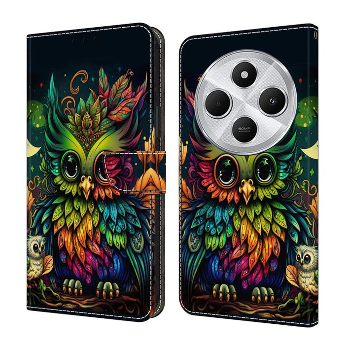 Funda para teléfono de cuero vegano pintado con efecto cristal, For Redmi 14C 4G, For Redmi 13C 4G / 5G, For Redmi K70E / Poco X6 Pro