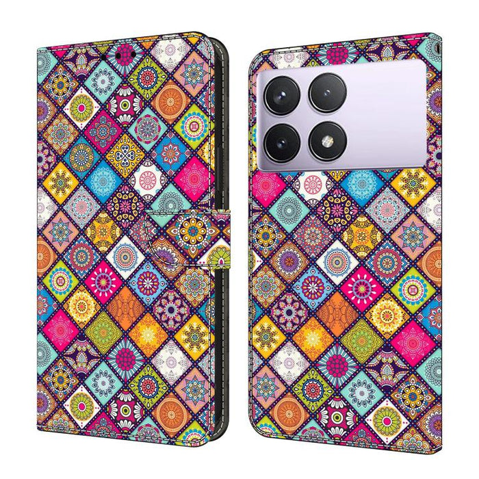 Funda para teléfono de cuero vegano pintado con efecto cristal, For Redmi 14C 4G, For Redmi 13C 4G / 5G, For Redmi K70E / Poco X6 Pro
