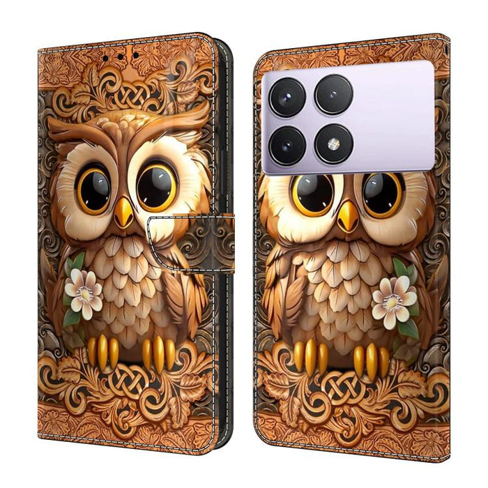 Funda para teléfono de cuero vegano pintado con efecto cristal, For Redmi 14C 4G, For Redmi 13C 4G / 5G, For Redmi K70E / Poco X6 Pro