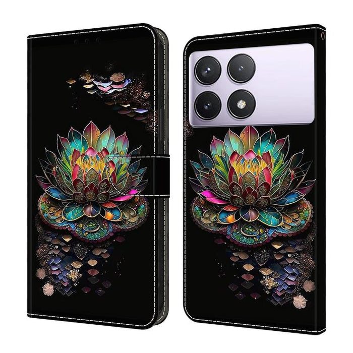Funda para teléfono de cuero vegano pintado con efecto cristal, For Redmi 14C 4G, For Redmi 13C 4G / 5G, For Redmi K70E / Poco X6 Pro