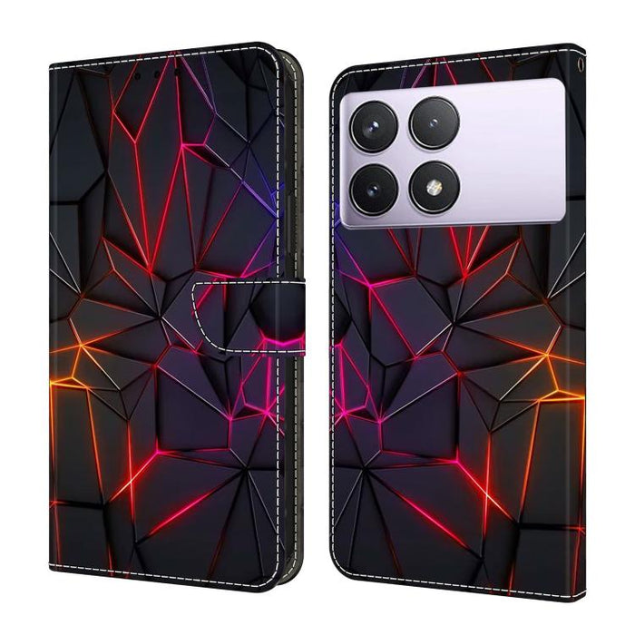 Funda para teléfono de cuero vegano pintado con efecto cristal, For Redmi 14C 4G, For Redmi 13C 4G / 5G, For Redmi K70E / Poco X6 Pro