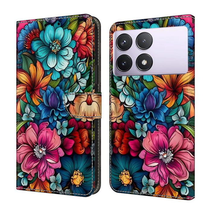 Funda para teléfono de cuero vegano pintado con efecto cristal, For Redmi 14C 4G, For Redmi 13C 4G / 5G, For Redmi K70E / Poco X6 Pro
