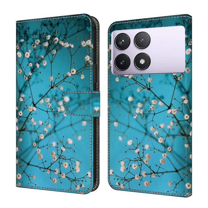 Funda para teléfono de cuero vegano pintado con efecto cristal, For Redmi 14C 4G, For Redmi 13C 4G / 5G, For Redmi K70E / Poco X6 Pro