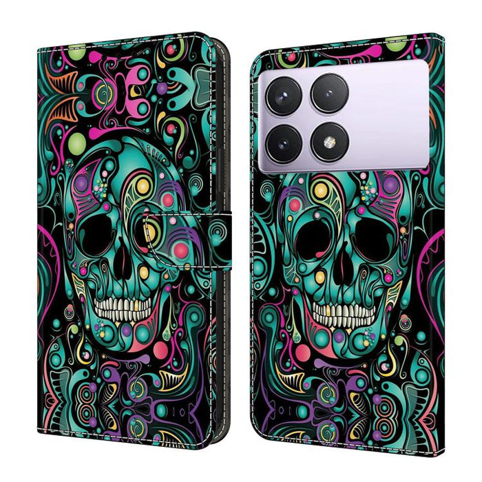 Funda para teléfono de cuero vegano pintado con efecto cristal, For Redmi 14C 4G, For Redmi 13C 4G / 5G, For Redmi K70E / Poco X6 Pro