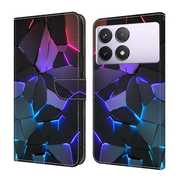 Funda para teléfono de cuero vegano pintado con efecto cristal, For Redmi 14C 4G, For Redmi 13C 4G / 5G, For Redmi K70E / Poco X6 Pro