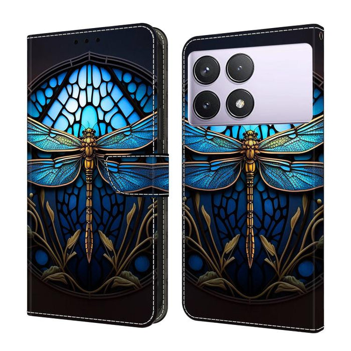 Funda para teléfono de cuero vegano pintado con efecto cristal, For Redmi 14C 4G, For Redmi 13C 4G / 5G, For Redmi K70E / Poco X6 Pro