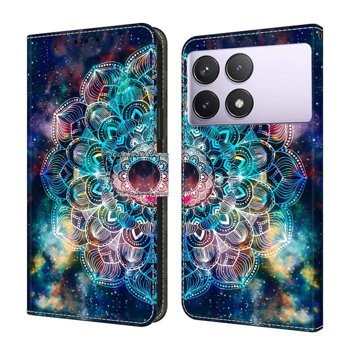 Funda para teléfono de cuero vegano pintado con efecto cristal, For Redmi 14C 4G, For Redmi 13C 4G / 5G, For Redmi K70E / Poco X6 Pro