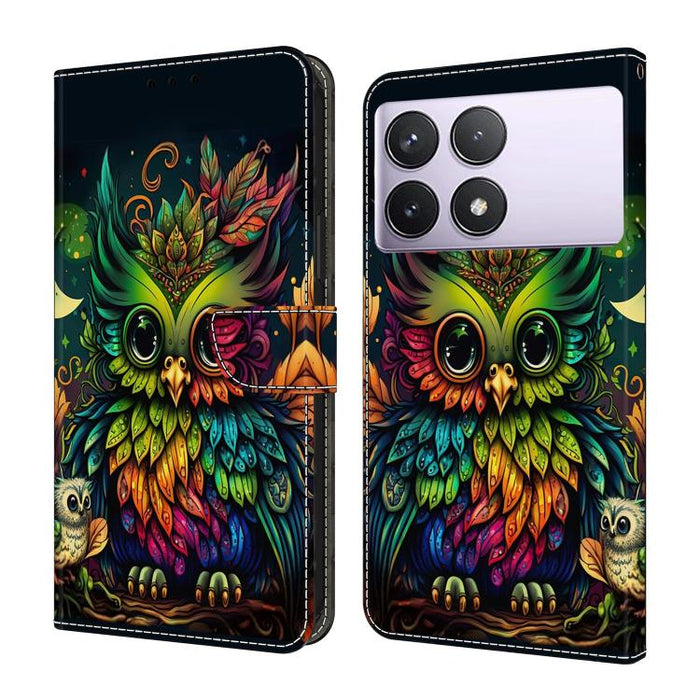 Funda para teléfono de cuero vegano pintado con efecto cristal, For Redmi 14C 4G, For Redmi 13C 4G / 5G, For Redmi K70E / Poco X6 Pro