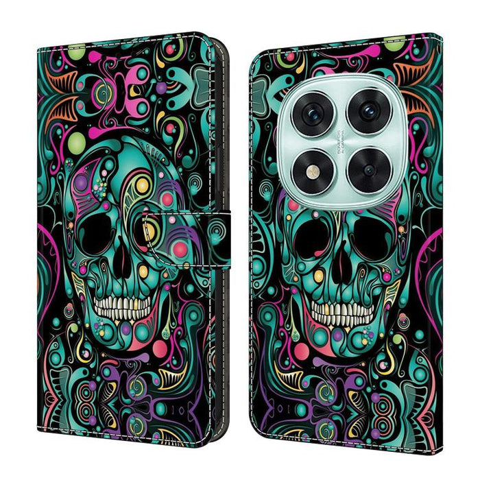 Funda para teléfono de cuero vegano pintado con efecto cristal, For Redmi 14C 4G, For Redmi 13C 4G / 5G, For Redmi K70E / Poco X6 Pro