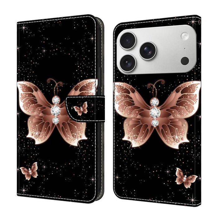 Funda para teléfono de cuero vegano pintado con efecto cristal, For iPhone 17e / 16e, For iPhone 17 Pro Max, For iPhone 17 Pro, For iPhone 17, For iPhone Air