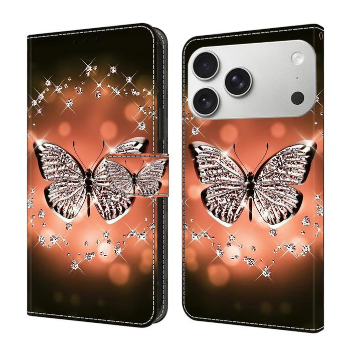 Funda para teléfono de cuero vegano pintado con efecto cristal, For iPhone 17e / 16e, For iPhone 17 Pro Max, For iPhone 17 Pro, For iPhone 17, For iPhone Air