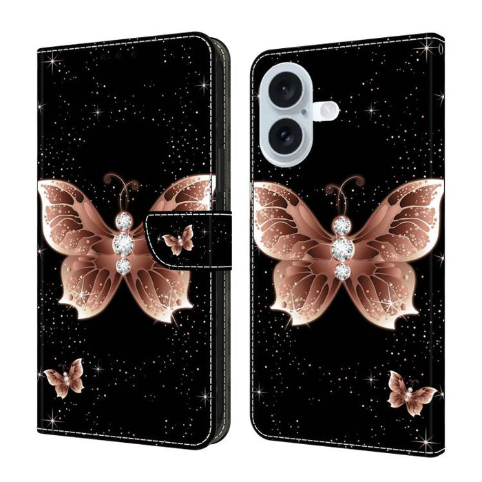 Funda para teléfono de cuero vegano pintado con efecto cristal, For iPhone 17e / 16e, For iPhone 17 Pro Max, For iPhone 17 Pro, For iPhone 17, For iPhone Air