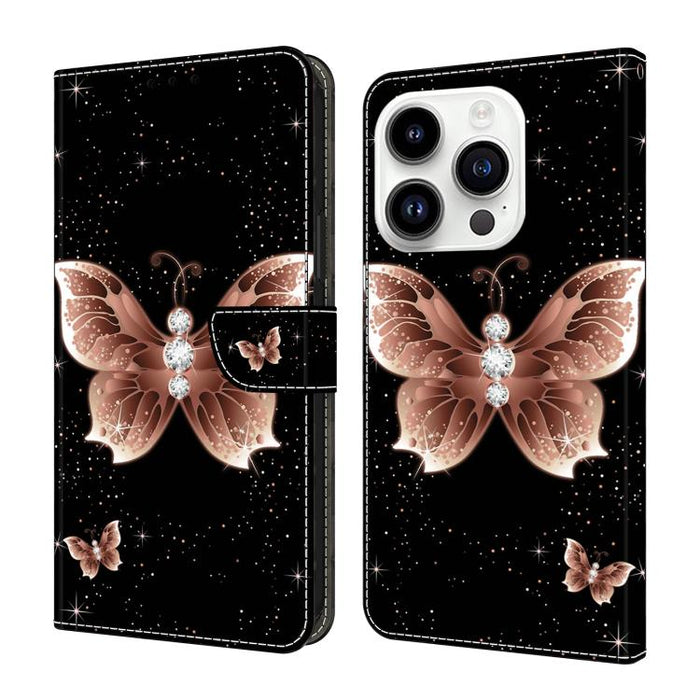 Funda para teléfono de cuero vegano pintado con efecto cristal, For iPhone 16 Pro Max, For iPhone 16 Pro, For iPhone 16, For iPhone 15 Pro Max, For iPhone 15 Pro