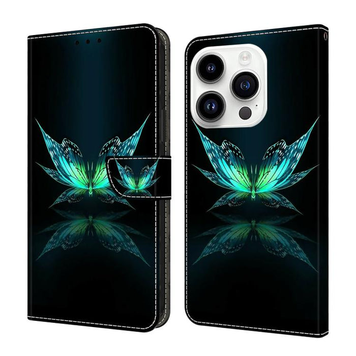 Funda para teléfono de cuero vegano pintado con efecto cristal, For iPhone 16 Pro Max, For iPhone 16 Pro, For iPhone 16, For iPhone 15 Pro Max, For iPhone 15 Pro