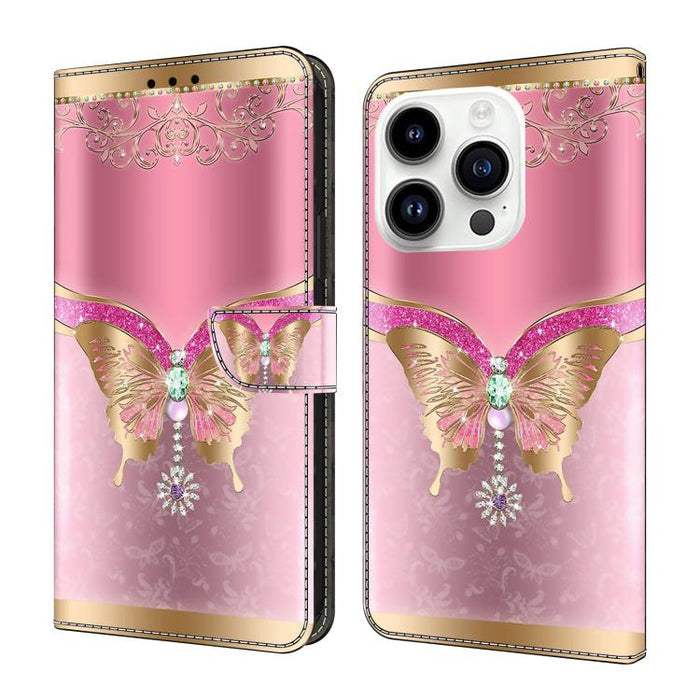 Funda para teléfono de cuero vegano pintado con efecto cristal, For iPhone 16 Pro Max, For iPhone 16 Pro, For iPhone 16, For iPhone 15 Pro Max, For iPhone 15 Pro