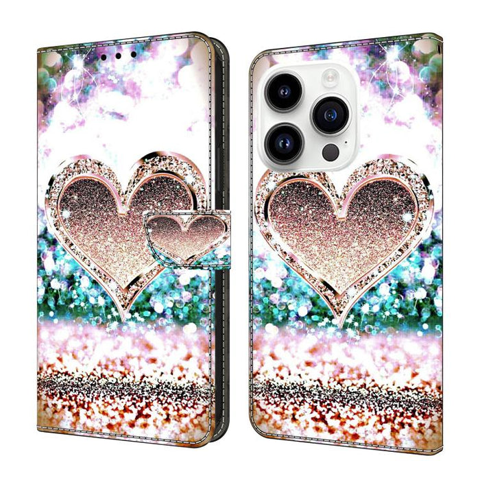 Funda para teléfono de cuero vegano pintado con efecto cristal, For iPhone 16 Pro Max, For iPhone 16 Pro, For iPhone 16, For iPhone 15 Pro Max, For iPhone 15 Pro