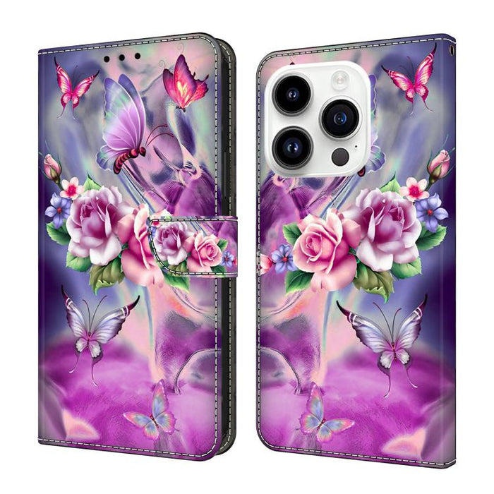 Funda para teléfono de cuero vegano pintado con efecto cristal, For iPhone 16 Pro Max, For iPhone 16 Pro, For iPhone 16, For iPhone 15 Pro Max, For iPhone 15 Pro
