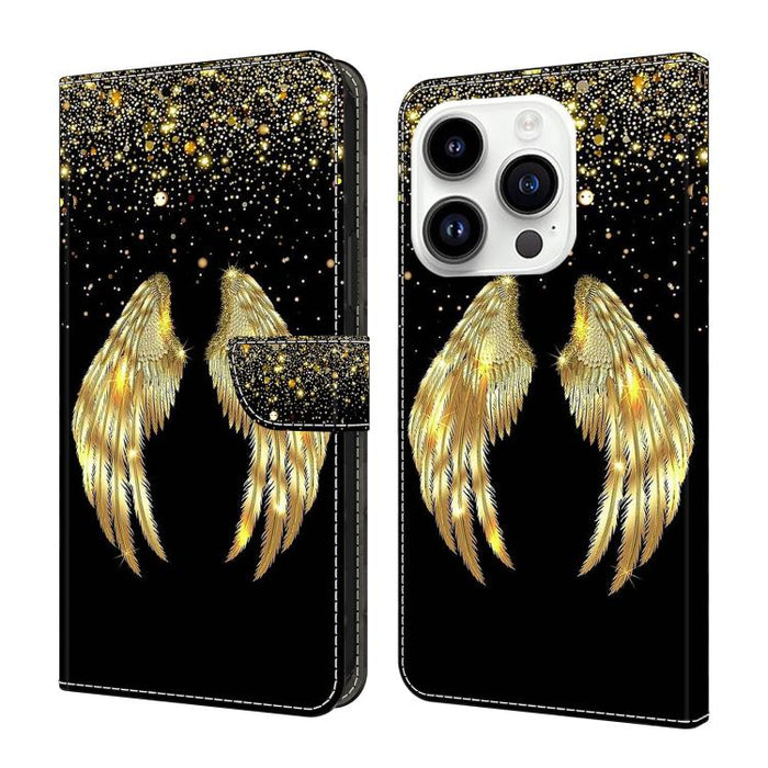 Funda para teléfono de cuero vegano pintado con efecto cristal, For iPhone 16 Pro Max, For iPhone 16 Pro, For iPhone 16, For iPhone 15 Pro Max, For iPhone 15 Pro