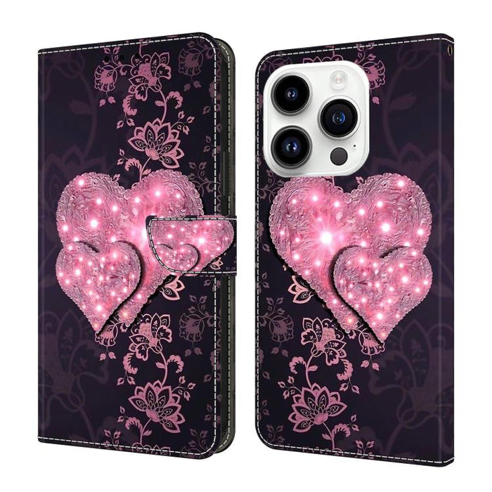 Funda para teléfono de cuero vegano pintado con efecto cristal, For iPhone 16 Pro Max, For iPhone 16 Pro, For iPhone 16, For iPhone 15 Pro Max, For iPhone 15 Pro