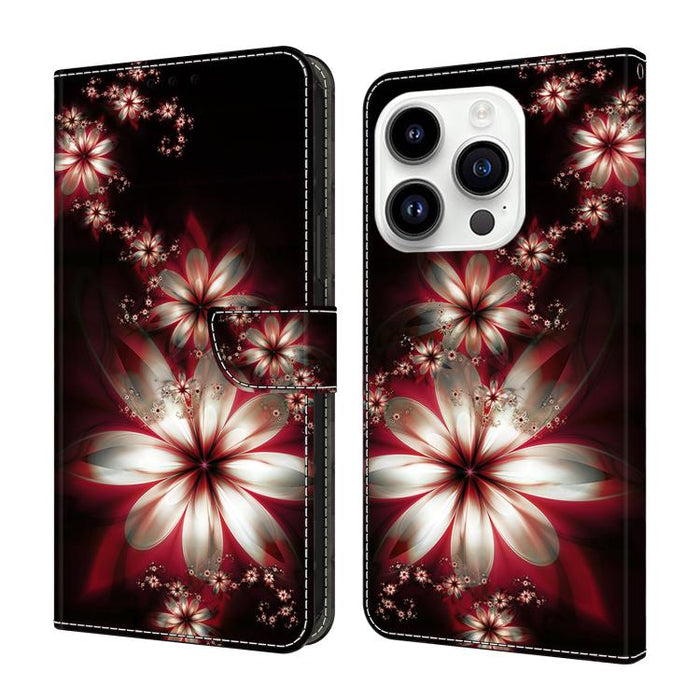 Funda para teléfono de cuero vegano pintado con efecto cristal, For iPhone 16 Pro Max, For iPhone 16 Pro, For iPhone 16, For iPhone 15 Pro Max, For iPhone 15 Pro
