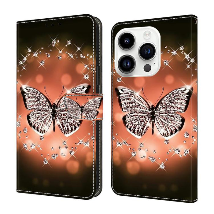 Funda para teléfono de cuero vegano pintado con efecto cristal, For iPhone 16 Pro Max, For iPhone 16 Pro, For iPhone 16, For iPhone 15 Pro Max, For iPhone 15 Pro