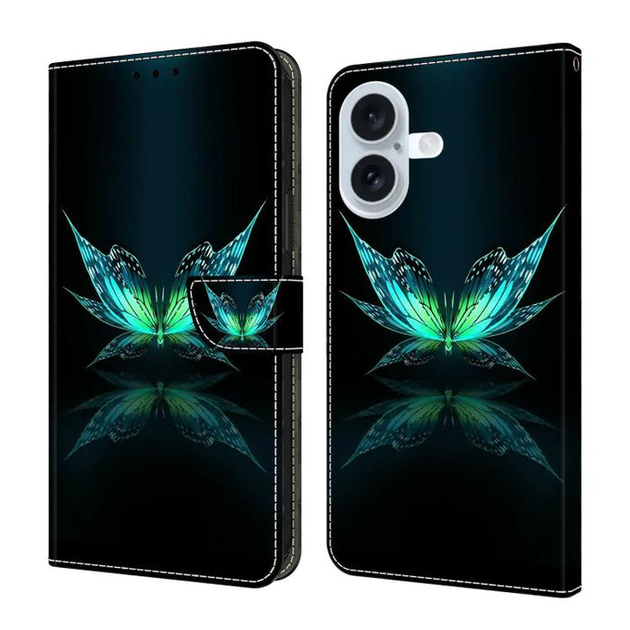 Funda para teléfono de cuero vegano pintado con efecto cristal, For iPhone 16 Pro Max, For iPhone 16 Pro, For iPhone 16, For iPhone 15 Pro Max, For iPhone 15 Pro