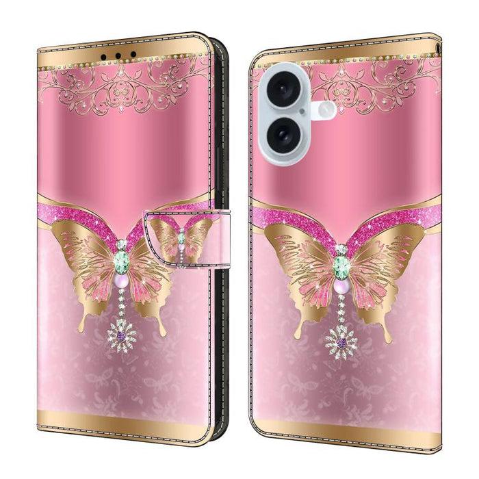 Funda para teléfono de cuero vegano pintado con efecto cristal, For iPhone 16 Pro Max, For iPhone 16 Pro, For iPhone 16, For iPhone 15 Pro Max, For iPhone 15 Pro