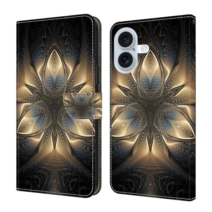 Funda para teléfono de cuero vegano pintado con efecto cristal, For iPhone 16 Pro Max, For iPhone 16 Pro, For iPhone 16, For iPhone 15 Pro Max, For iPhone 15 Pro