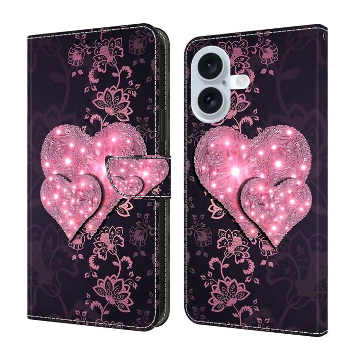 Funda para teléfono de cuero vegano pintado con efecto cristal, For iPhone 16 Pro Max, For iPhone 16 Pro, For iPhone 16, For iPhone 15 Pro Max, For iPhone 15 Pro