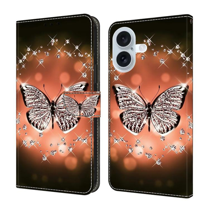 Funda para teléfono de cuero vegano pintado con efecto cristal, For iPhone 16 Pro Max, For iPhone 16 Pro, For iPhone 16, For iPhone 15 Pro Max, For iPhone 15 Pro