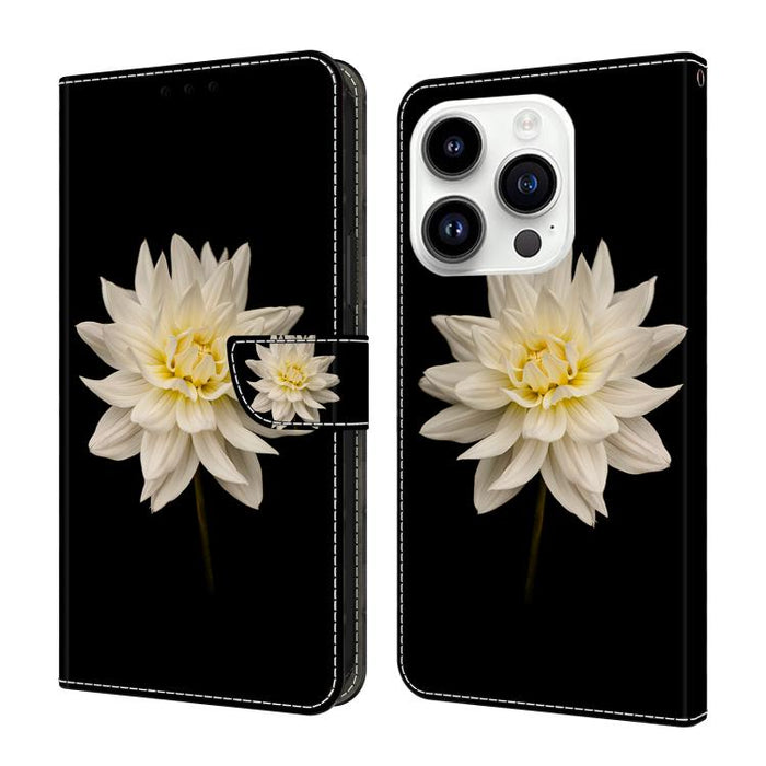 Funda para teléfono de cuero vegano pintado con efecto cristal, For iPhone 16 Pro Max, For iPhone 16 Pro, For iPhone 16, For iPhone 15 Pro Max, For iPhone 15 Pro