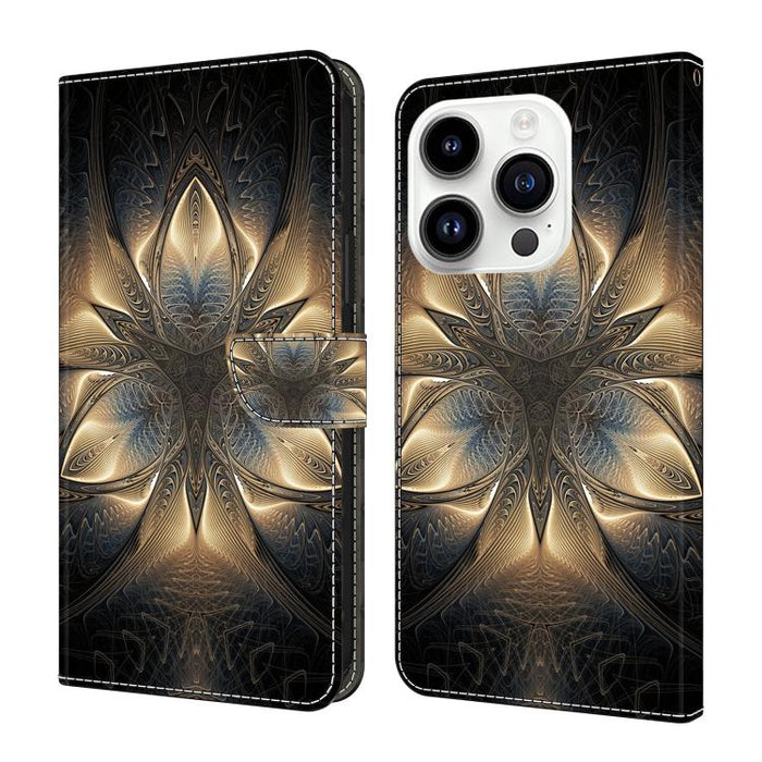 Funda para teléfono de cuero vegano pintado con efecto cristal, For iPhone 16 Pro Max, For iPhone 16 Pro, For iPhone 16, For iPhone 15 Pro Max, For iPhone 15 Pro