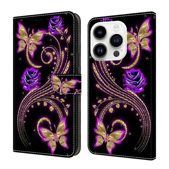 Funda para teléfono de cuero vegano pintado con efecto cristal, For iPhone 16 Pro Max, For iPhone 16 Pro, For iPhone 16, For iPhone 15 Pro Max, For iPhone 15 Pro
