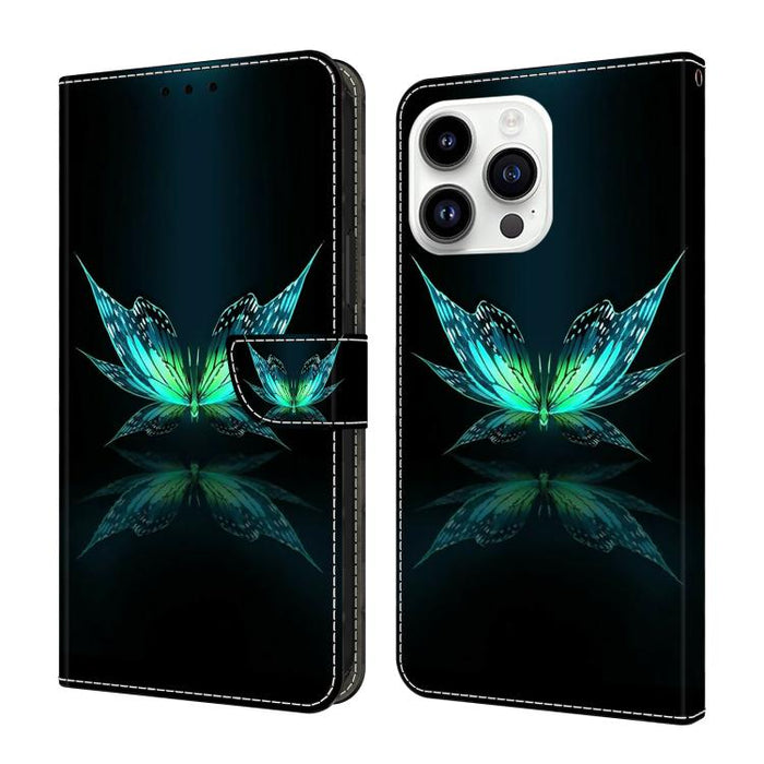 Funda para teléfono de cuero vegano pintado con efecto cristal, For iPhone 16 Pro Max, For iPhone 16 Pro, For iPhone 16, For iPhone 15 Pro Max, For iPhone 15 Pro