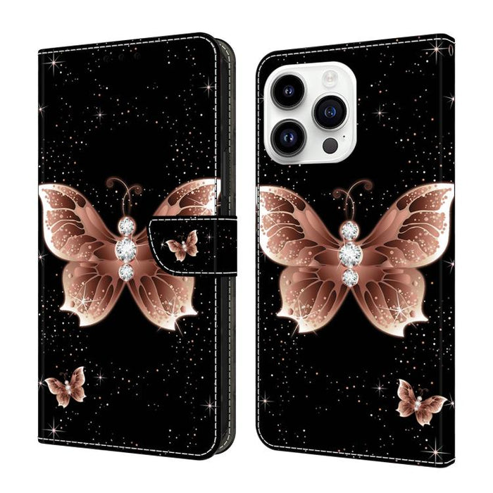 Funda para teléfono de cuero vegano pintado con efecto cristal, For iPhone 16 Pro Max, For iPhone 16 Pro, For iPhone 16, For iPhone 15 Pro Max, For iPhone 15 Pro