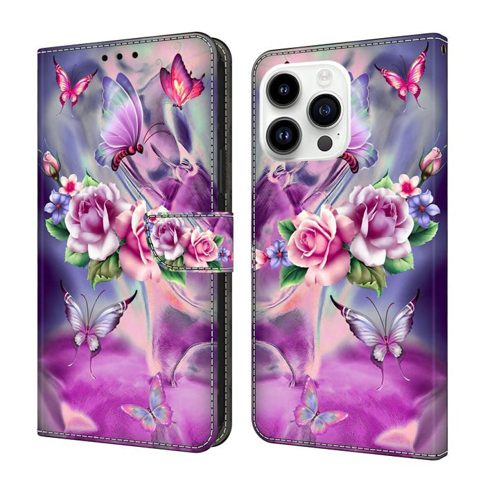 Funda para teléfono de cuero vegano pintado con efecto cristal, For iPhone 16 Pro Max, For iPhone 16 Pro, For iPhone 16, For iPhone 15 Pro Max, For iPhone 15 Pro