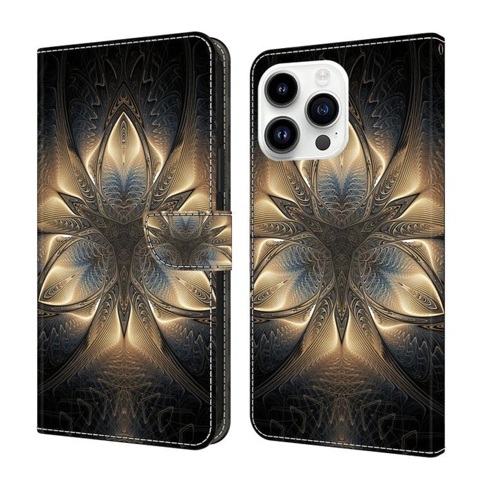 Funda para teléfono de cuero vegano pintado con efecto cristal, For iPhone 16 Pro Max, For iPhone 16 Pro, For iPhone 16, For iPhone 15 Pro Max, For iPhone 15 Pro