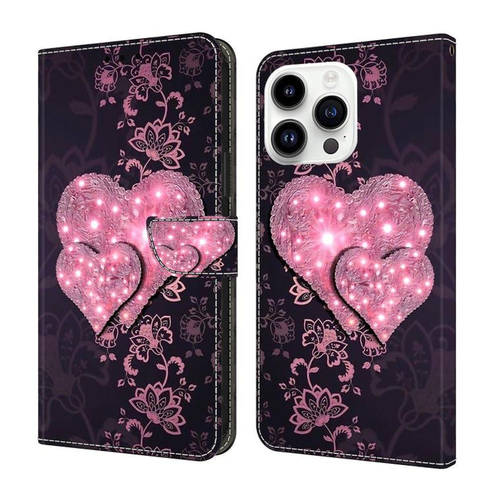 Funda para teléfono de cuero vegano pintado con efecto cristal, For iPhone 16 Pro Max, For iPhone 16 Pro, For iPhone 16, For iPhone 15 Pro Max, For iPhone 15 Pro